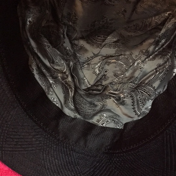 D&Y poly nylon fedora hat S/M black houndstooth cap short brim paisley interior - Picture 8 of 12